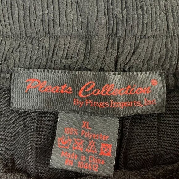 Pleats Collection by Pings Imports Pants Black Crinkle Pull On Elastic Pants XL - Picture 4 of 10
